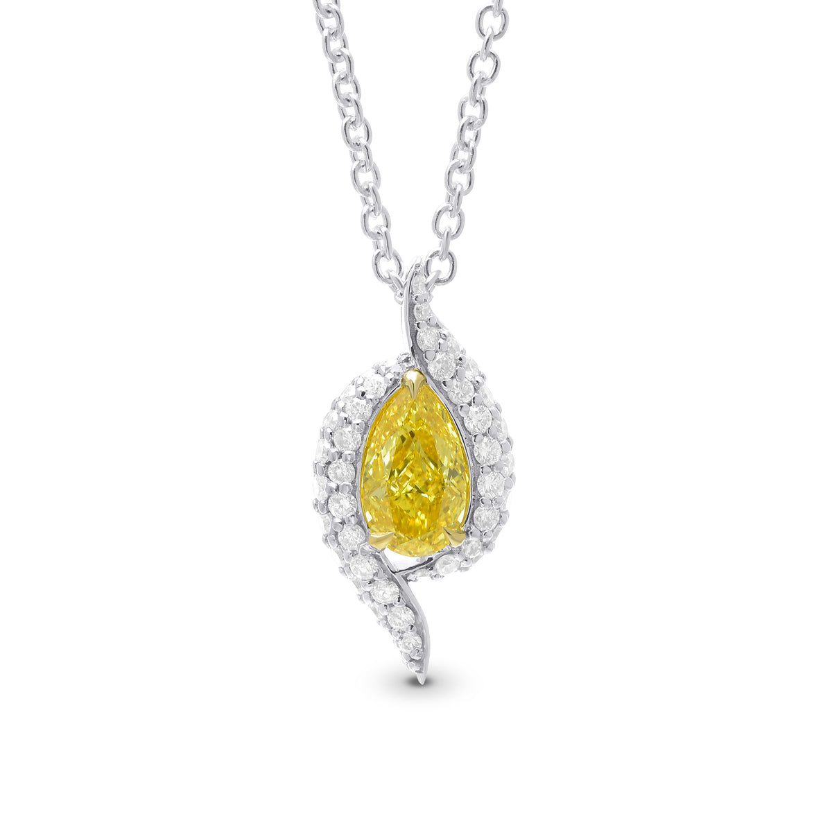 Fancy Vivid Yellow Pear Crossover Diamond Pendant