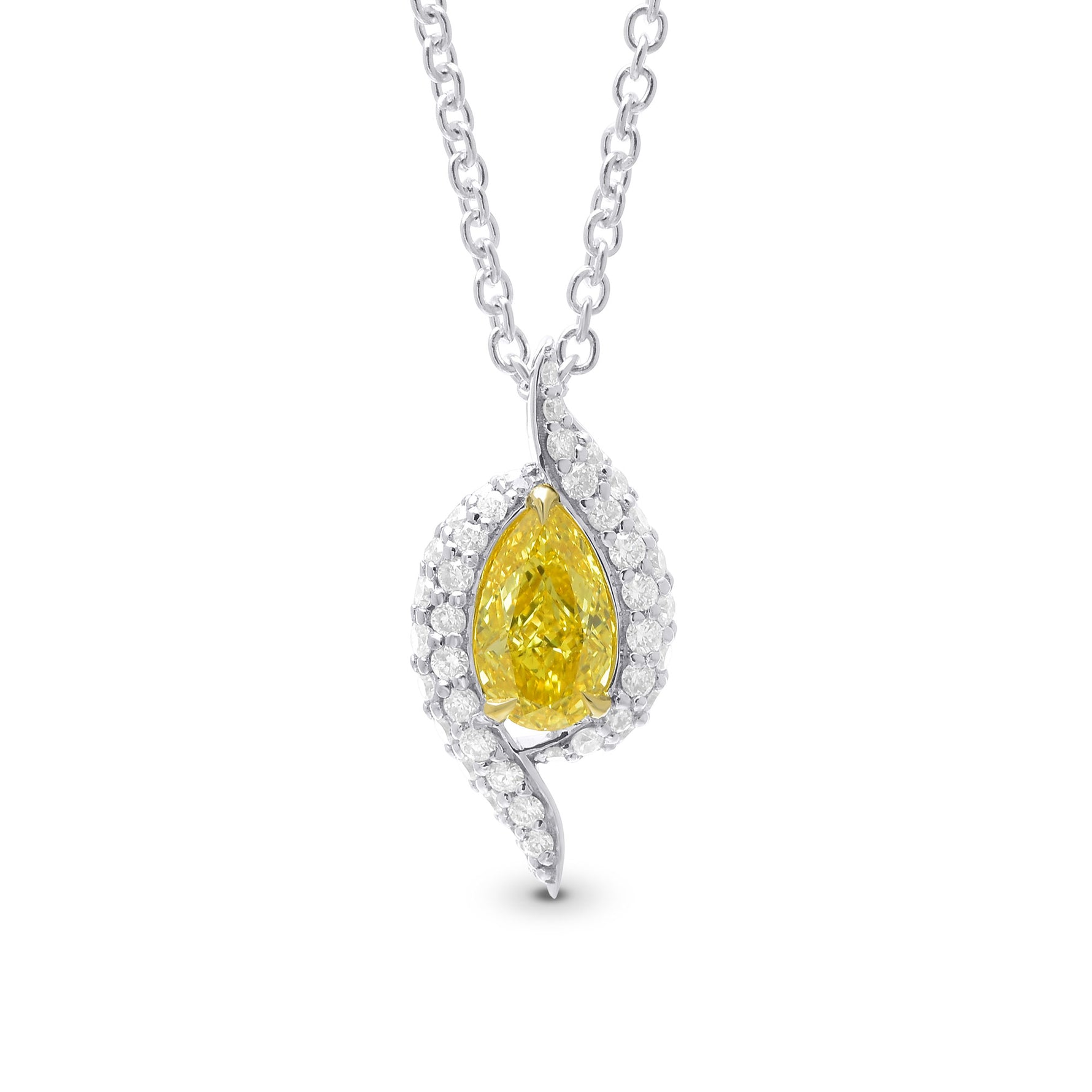 Fancy Vivid Yellow Pear Crossover Diamond Pendant
