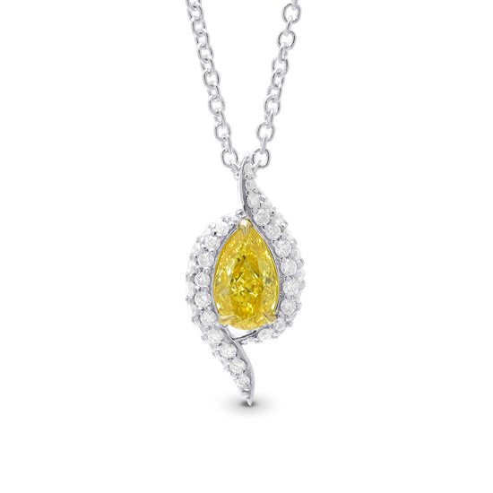 Fancy Vivid Yellow Pear Crossover Diamond Pendant