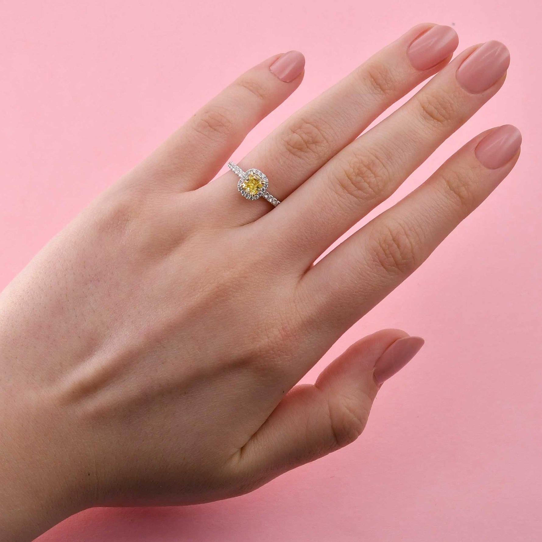 Fancy Intense Yellow Cushion Halo Ring