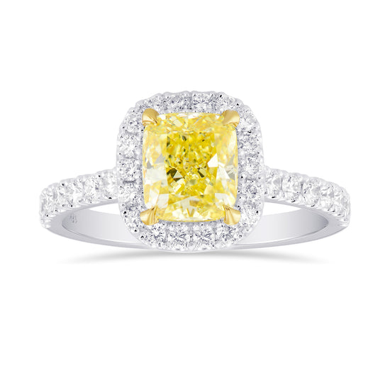 Fancy Yellow Cushion Diamond Halo Ring