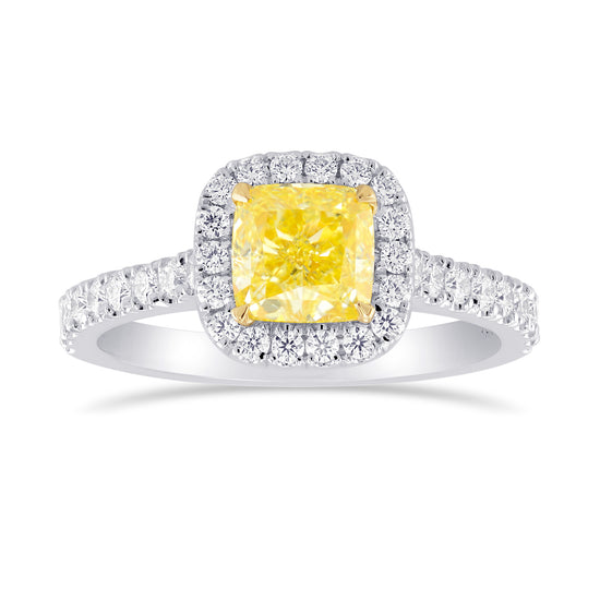 Fancy Intense Yellow Cushion Diamond Halo Ring