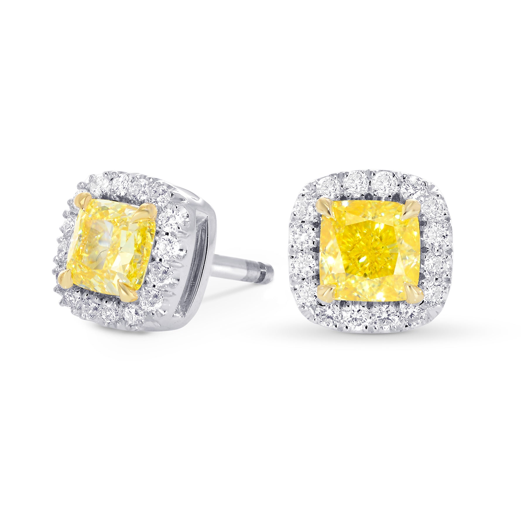 Fancy Intense Yellow Cushion Halo Earrings 