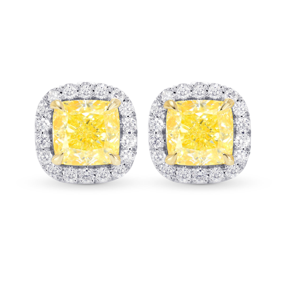 Fancy Light Yellow Cushion Diamond Halo Earrings