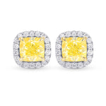 Fancy Light Yellow Cushion Diamond Halo Earrings
