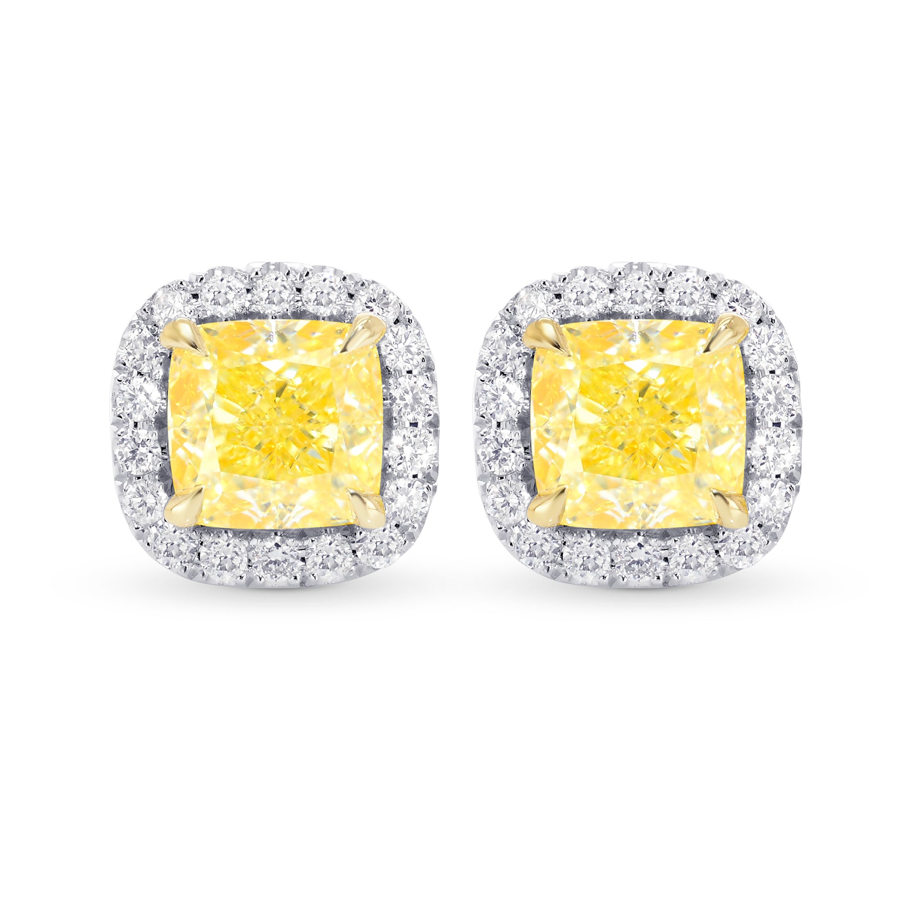 Fancy Light Yellow Cushion Diamond Halo Earrings