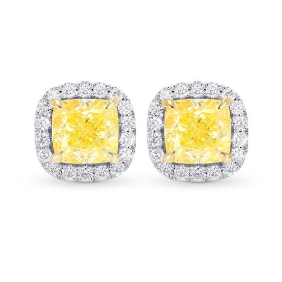 Fancy Light Yellow Cushion Diamond Halo Earrings