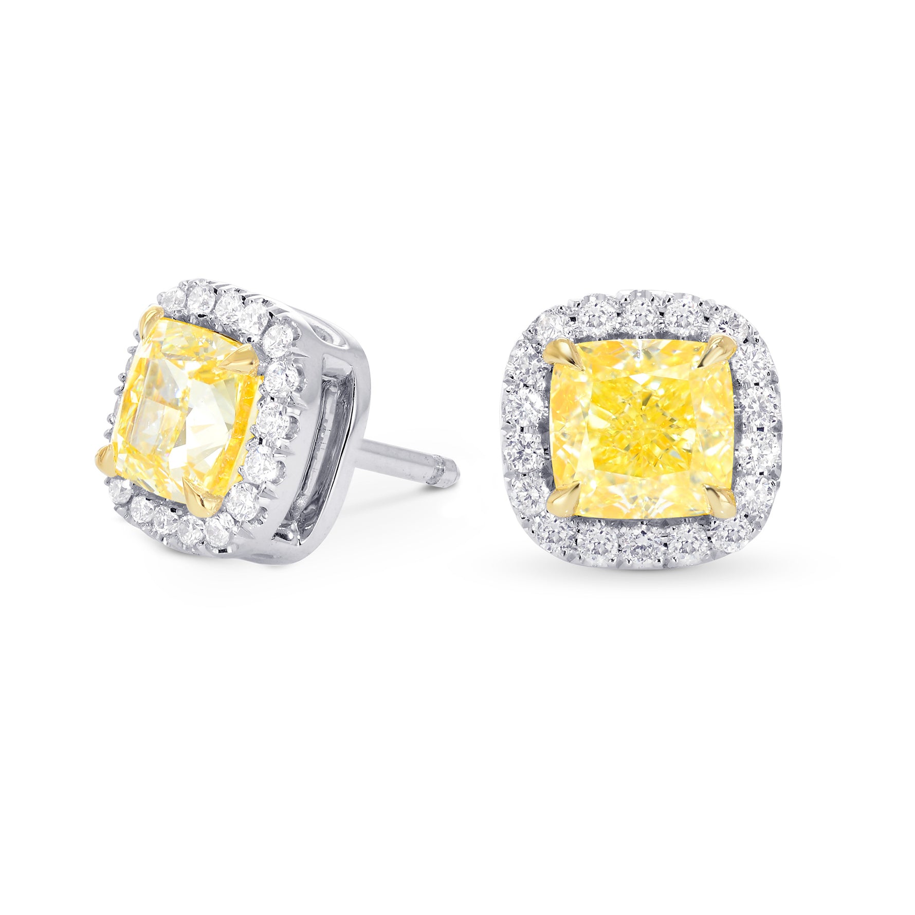 Fancy Light Yellow Cushion Diamond Halo Earrings