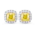  Fancy Yellow Cushion Diamond Halo Earrings