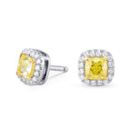  Fancy Yellow Cushion Diamond Halo Earrings