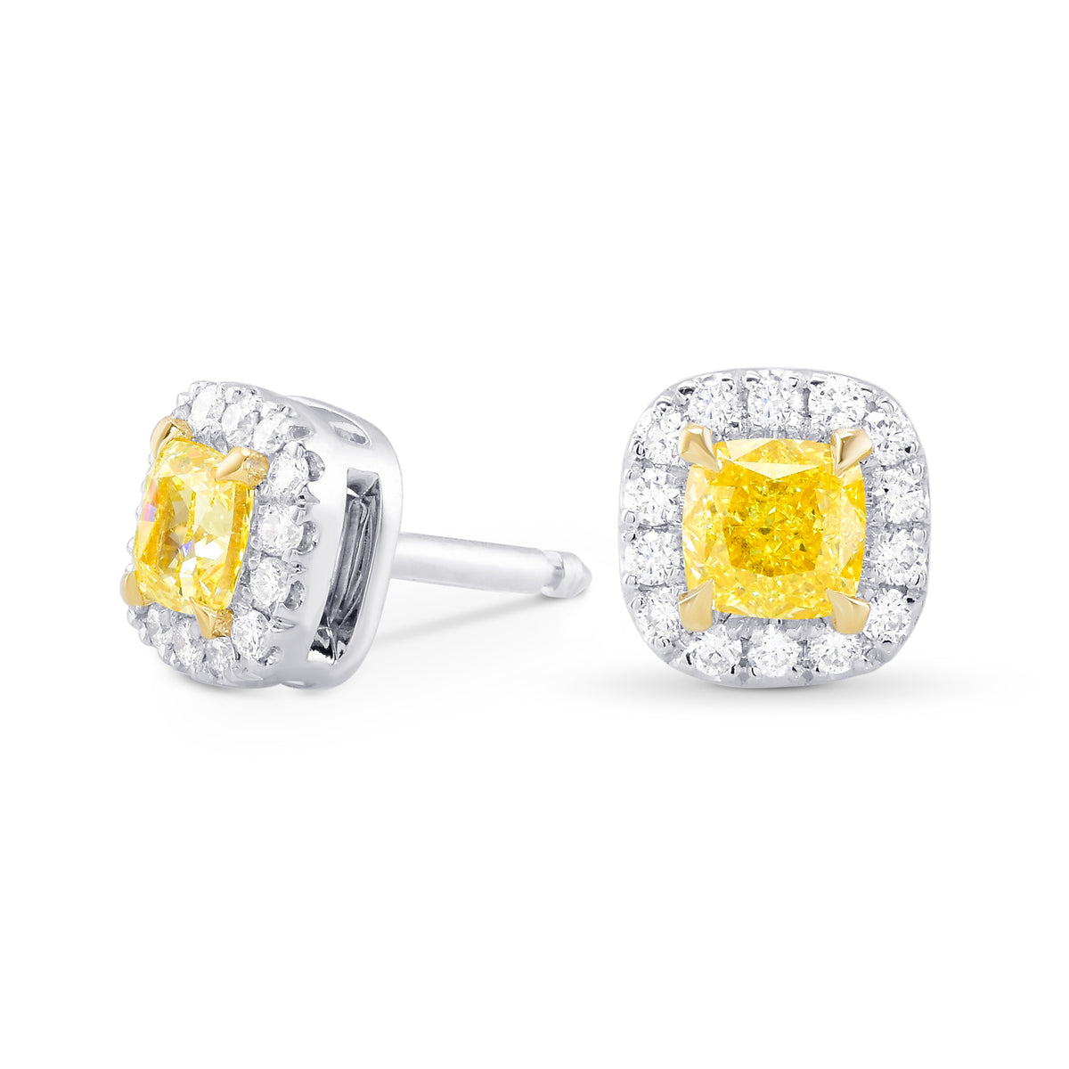 Fancy Intense Yellow Cushion Halo Earrings