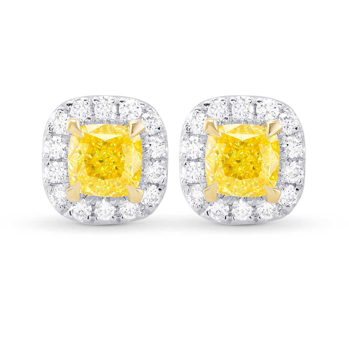 Fancy Intense Yellow Cushion Halo Earrings