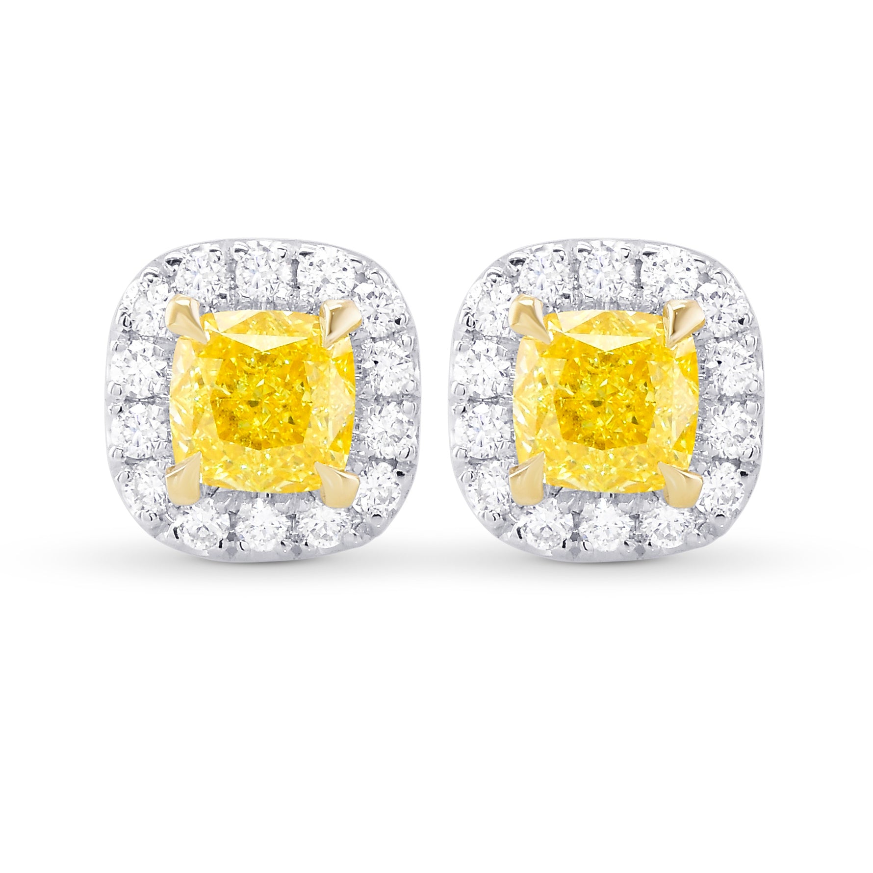 Fancy Intense Yellow Cushion Halo Earrings
