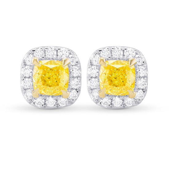 Fancy Intense Yellow Cushion Halo Earrings