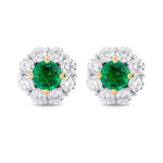 Green Round Brilliant Emerald and Diamond Halo Earrings (2.20Ct TW)