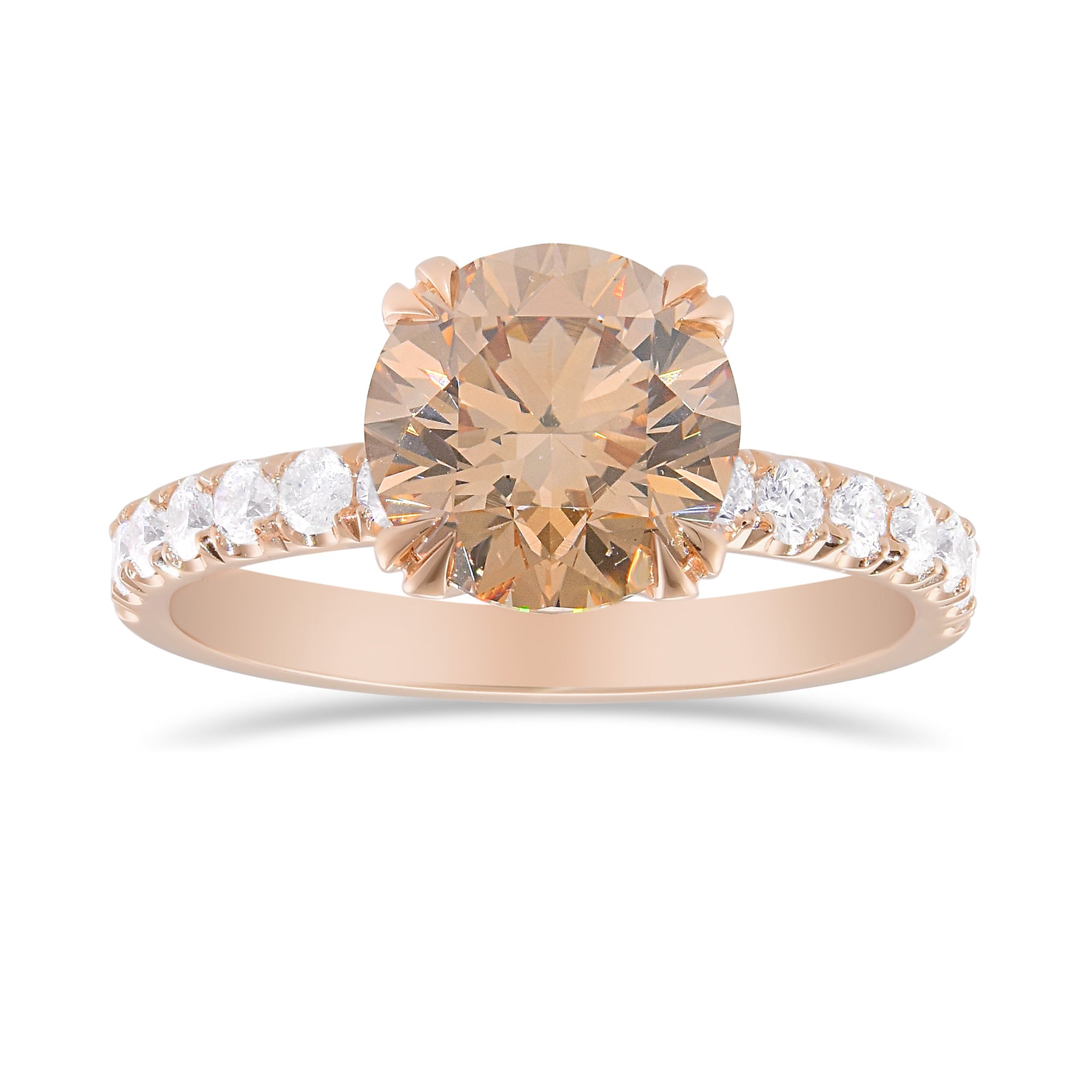 Fancy Orange Brown Round Diamond Wedding Set Rings