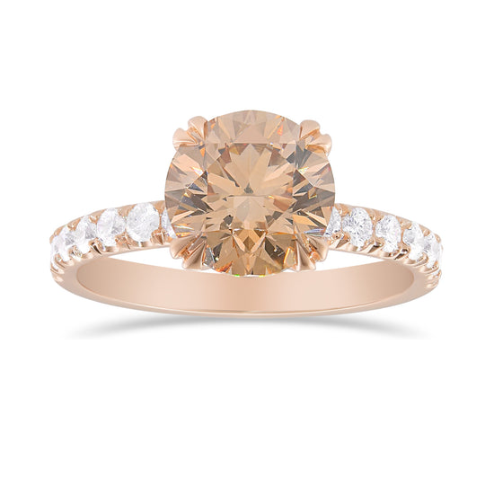 Fancy Orange Brown Round Diamond Wedding Set Rings