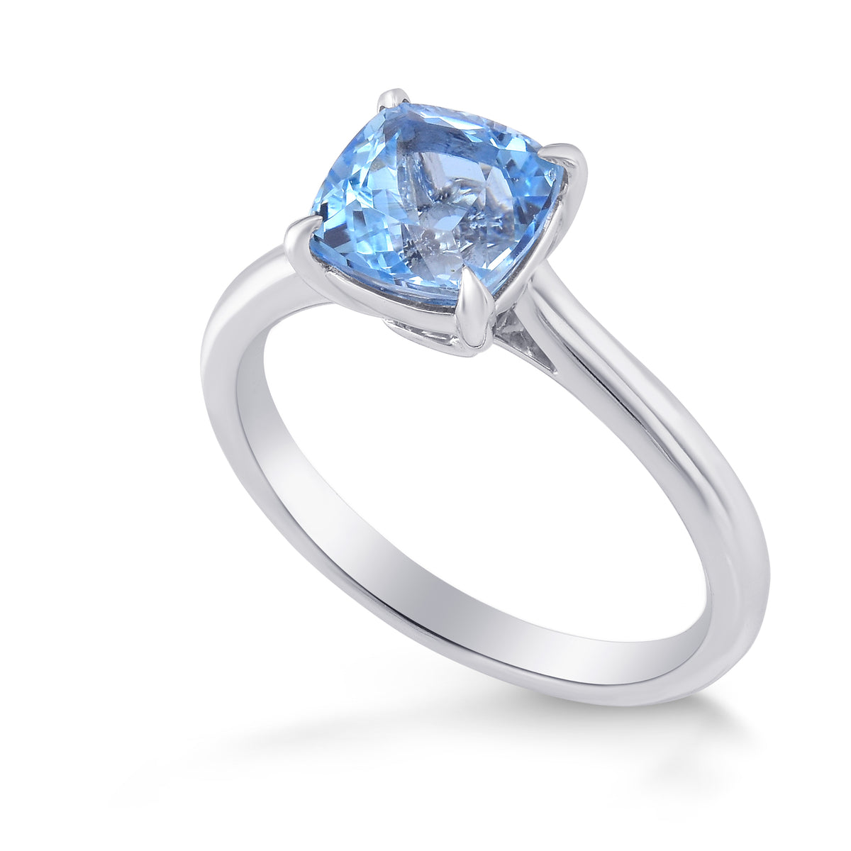  Brazilian Blue Cushion Aquamarine Solitaire Ring