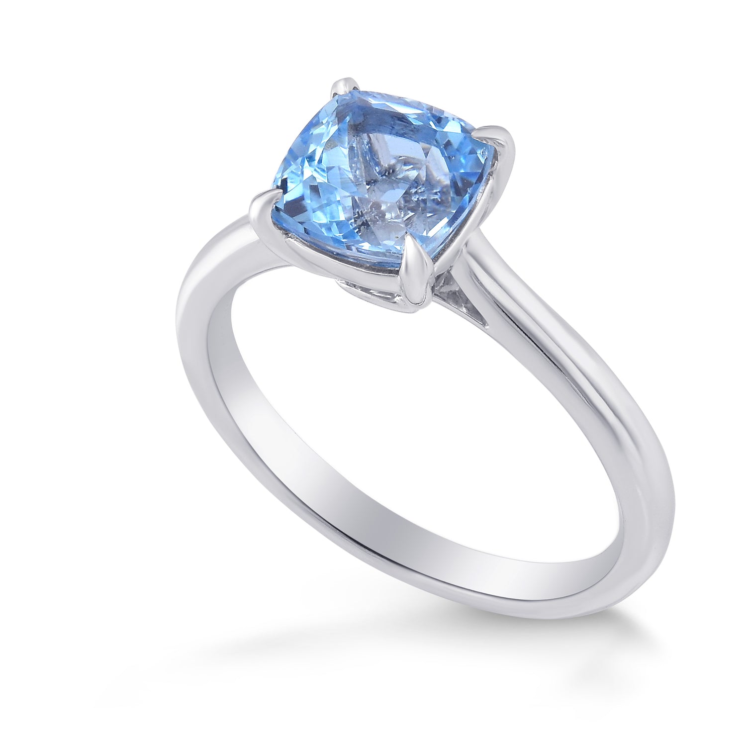  Brazilian Blue Cushion Aquamarine Solitaire Ring