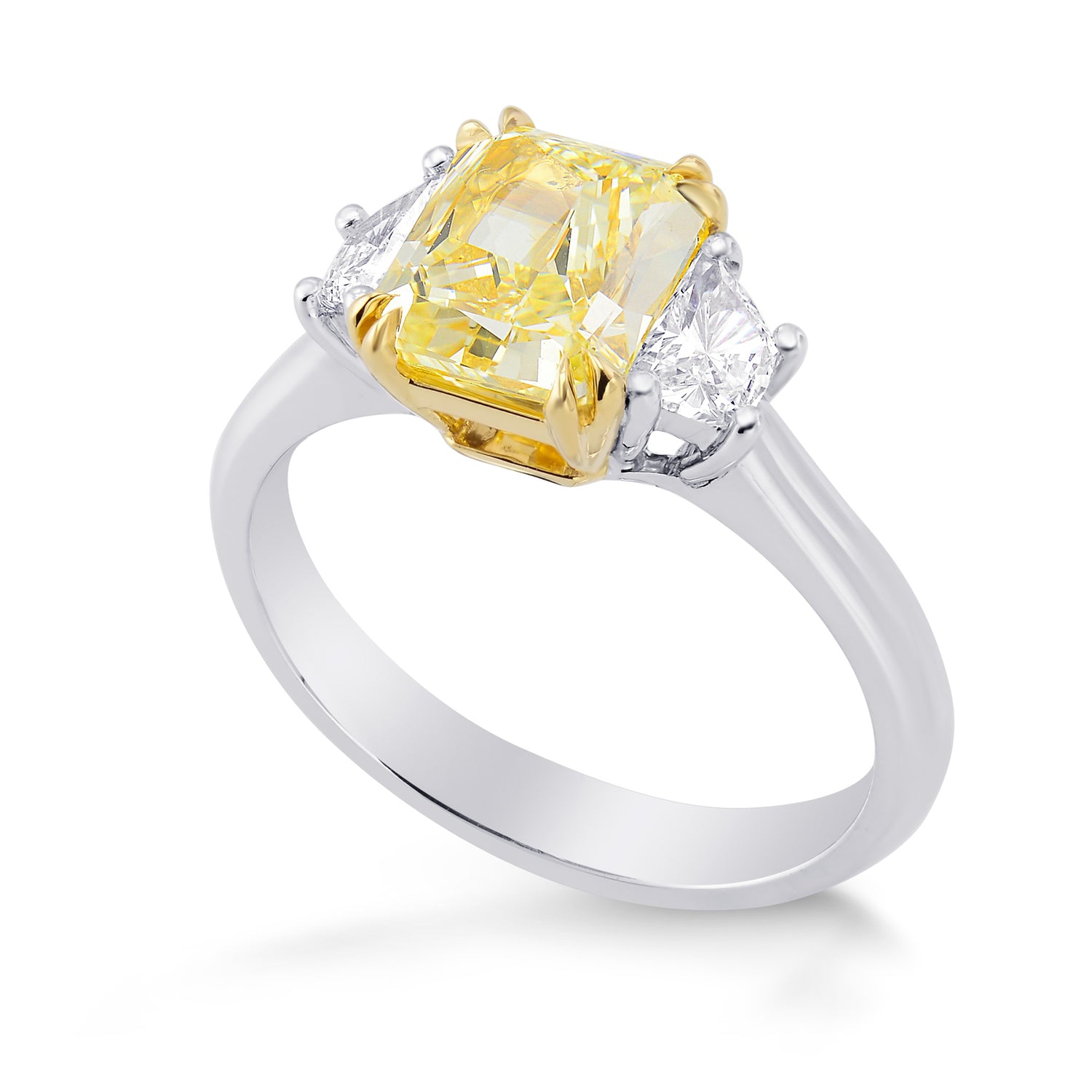 Fancy Light Yellow Radiant 3 Stones Diamond Ring