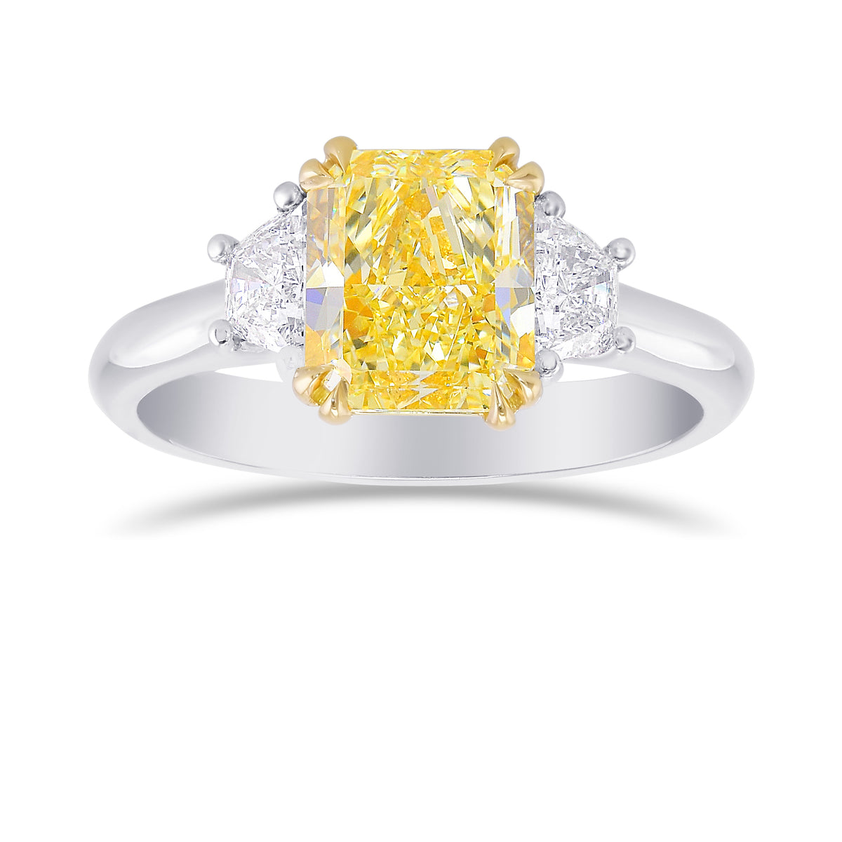 Fancy Light Yellow Radiant 3 Stones Diamond Ring