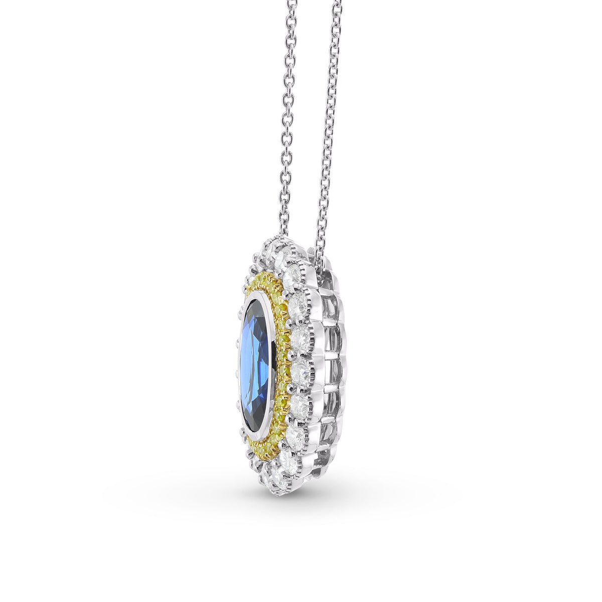 Royal Blue Oval Sapphire & Diamond Halo Pendant