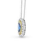 Royal Blue Oval Sapphire & Diamond Halo Pendant