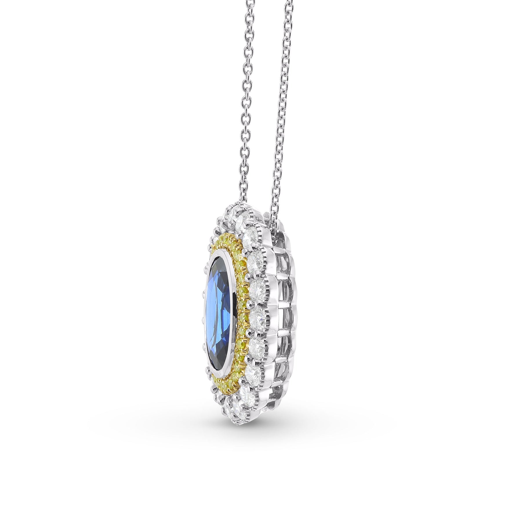 Royal Blue Oval Sapphire & Diamond Halo Pendant