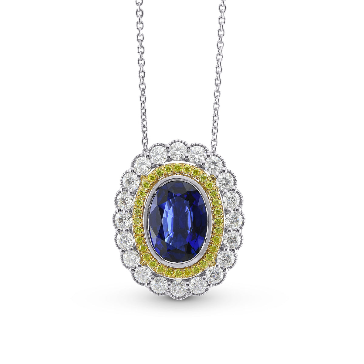 Royal Blue Oval Sapphire & Diamond Halo Pendant