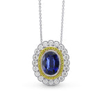 Royal Blue Oval Sapphire & Diamond Halo Pendant