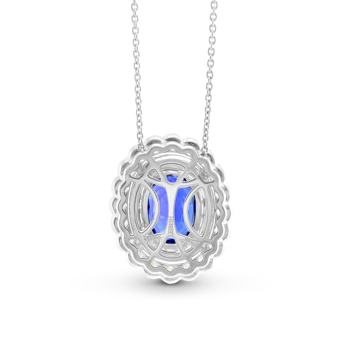 Royal Blue Oval Sapphire & Diamond Halo Pendant