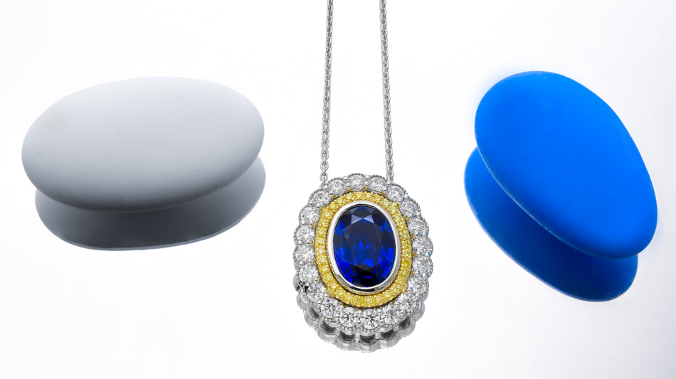 Royal Blue Oval Sapphire & Diamond Halo Pendant