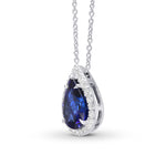  Vivid Royal Blue Pear Sapphire & Diamond Pendant