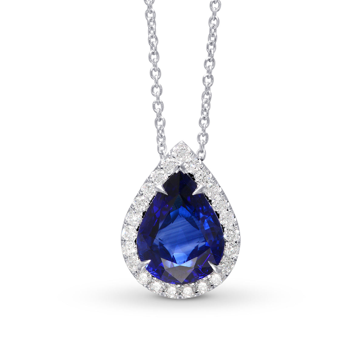  Vivid Royal Blue Pear Sapphire & Diamond Pendant