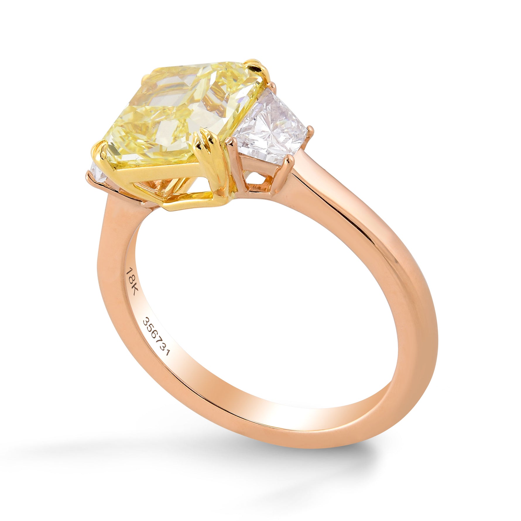 Fancy Yellow Radiant & Trapezoid Diamond 3 Stone Ring