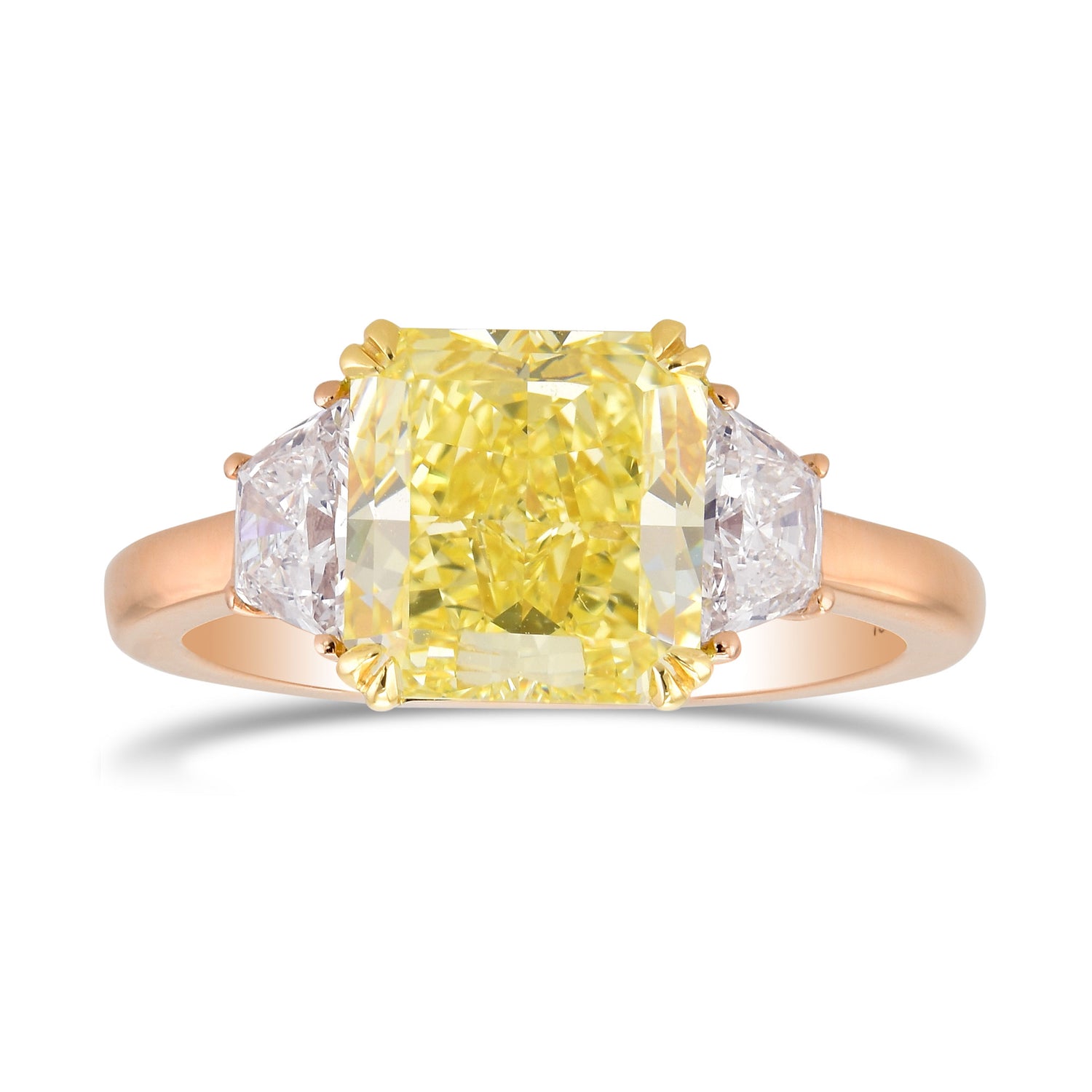 Fancy Yellow Radiant & Trapezoid Diamond 3 Stone Ring