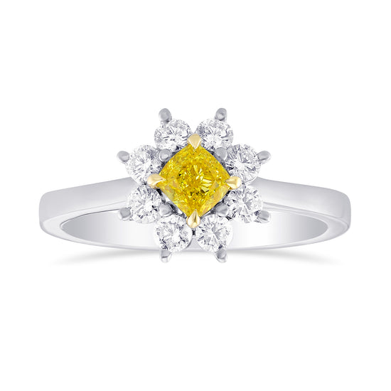 Fancy Vivid Yellow Cushion Diamond Halo Ring