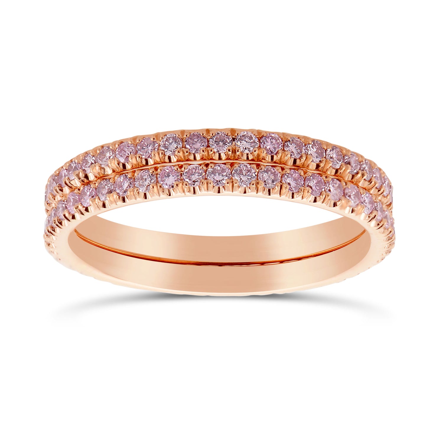 Two Fancy Pink Full Eternity Diamond Wedding Bands