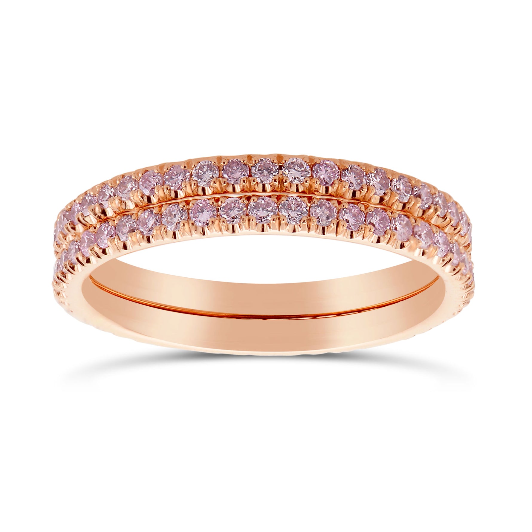 Two Fancy Pink Full Eternity Diamond Wedding Bands