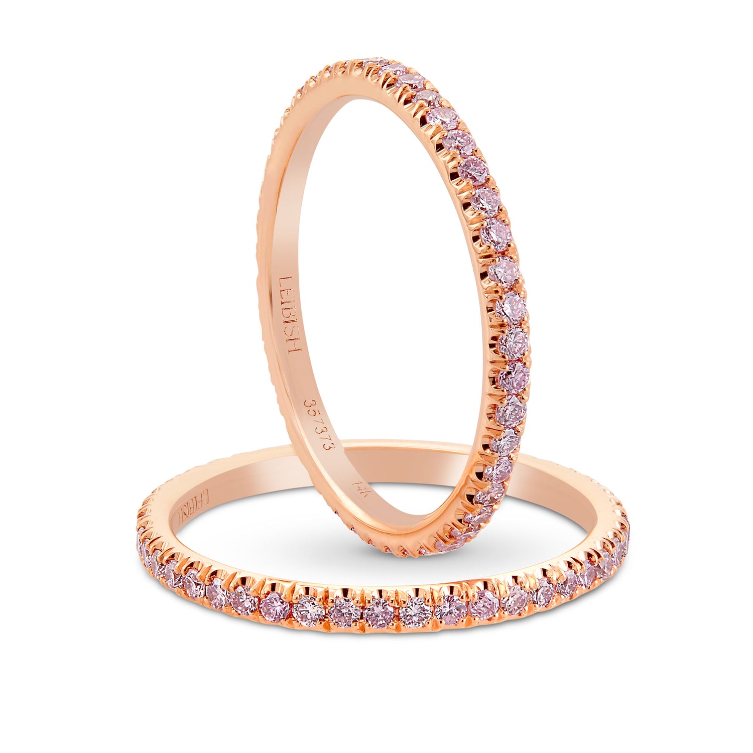 Two Fancy Pink Full Eternity Diamond Wedding Bands