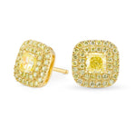Fancy Light Yellow Cushion Double Halo Earrings 