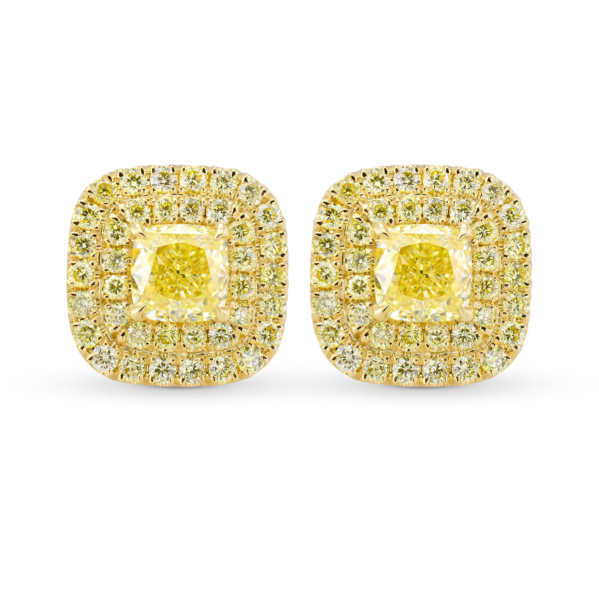 Fancy Light Yellow Cushion Double Halo Earrings 