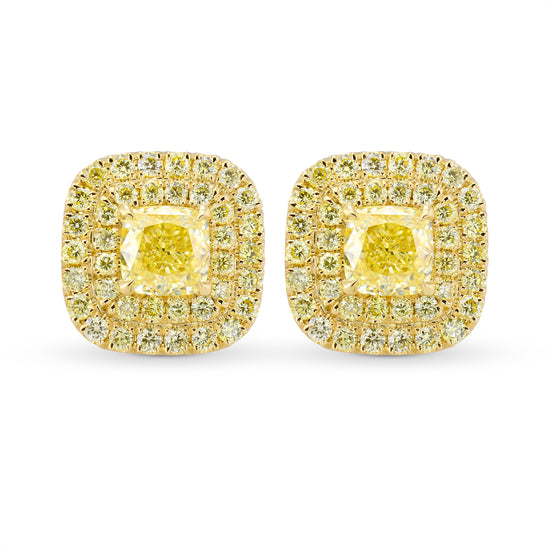 Fancy Light Yellow Cushion Double Halo Earrings 