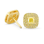 Fancy Light Yellow Cushion Double Halo Earrings 