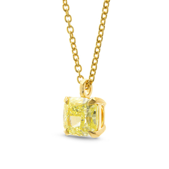 Fancy Intense Yellow Cushion Diamond Solitaire Pendant