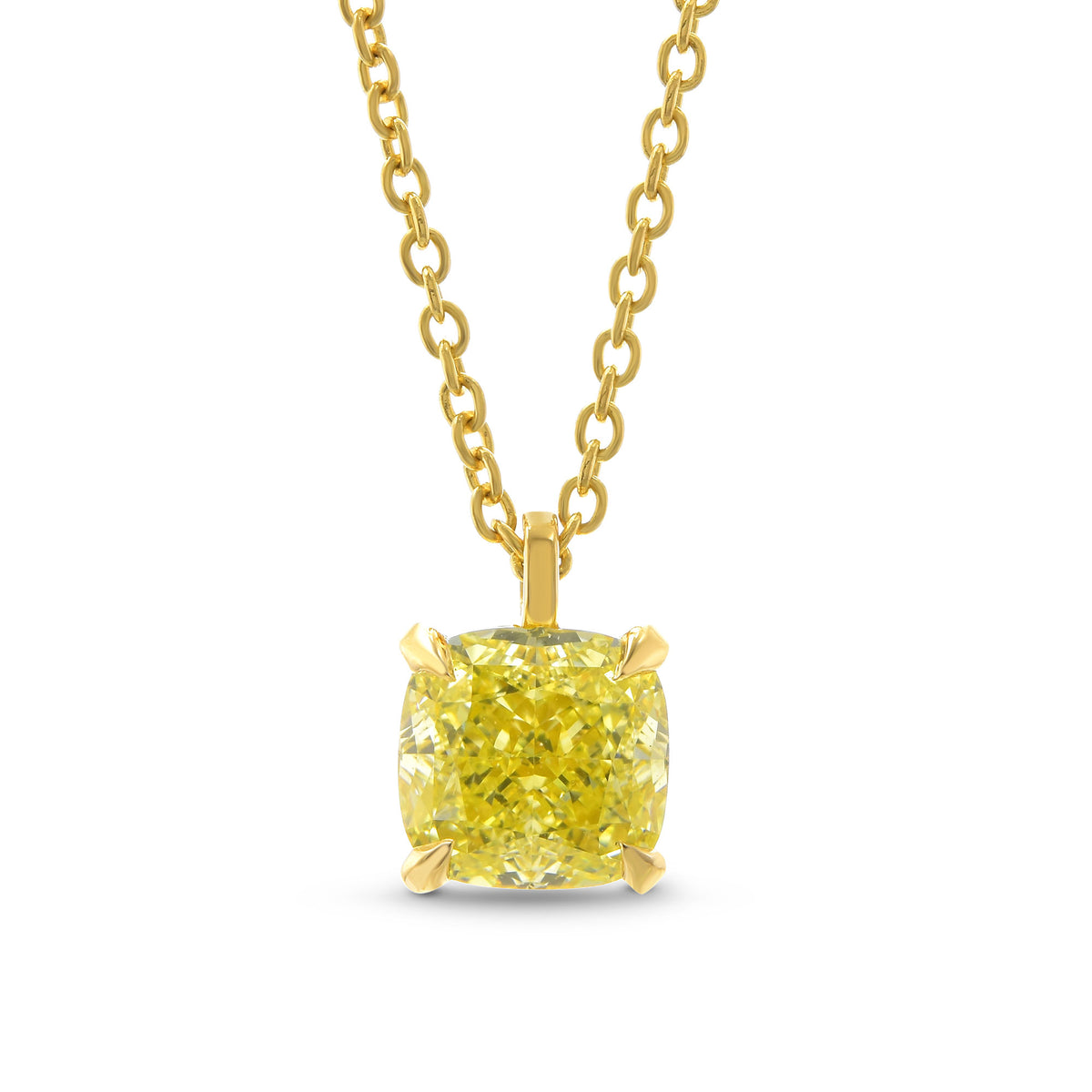 Fancy Intense Yellow Cushion Diamond Solitaire Pendant
