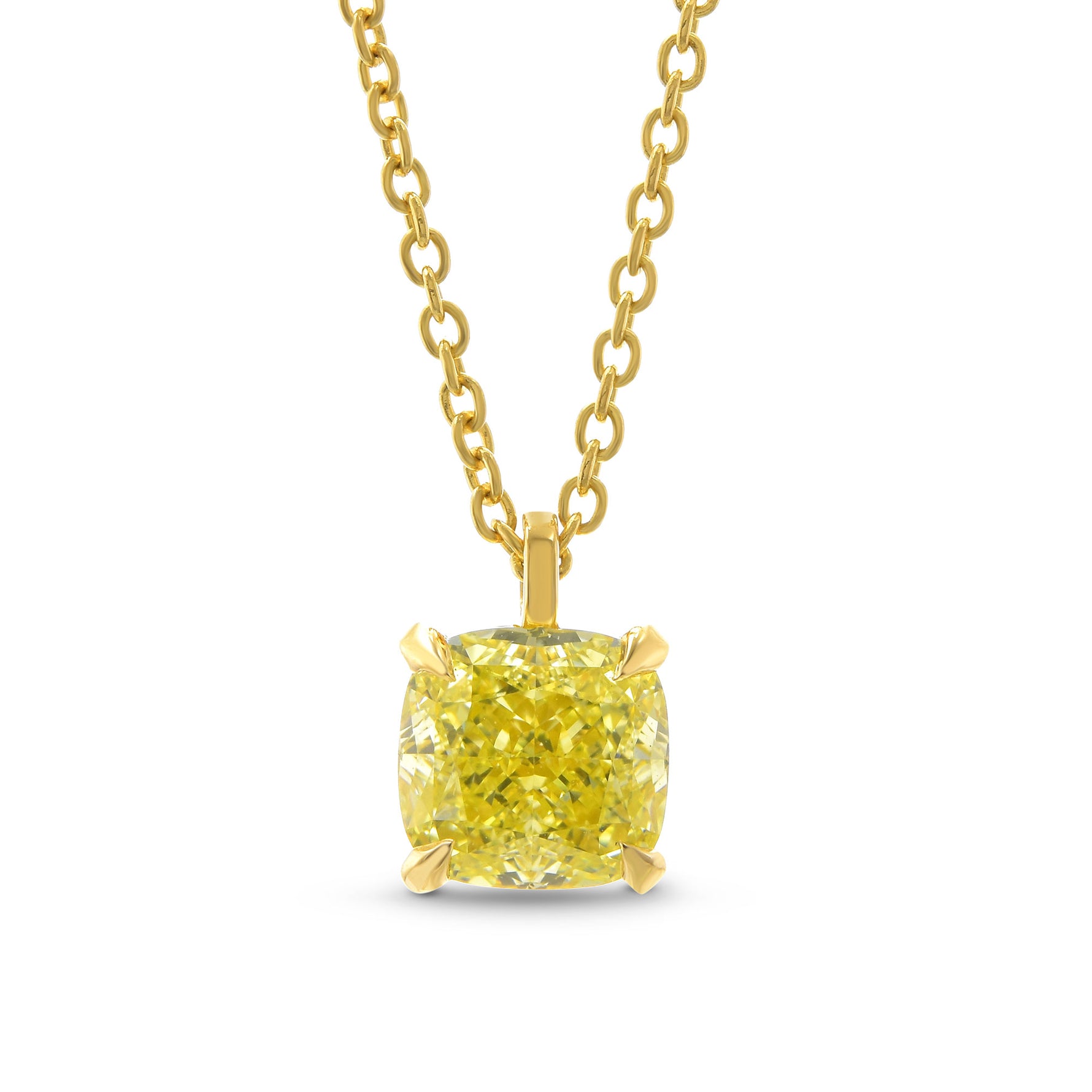 Fancy Intense Yellow Cushion Diamond Solitaire Pendant