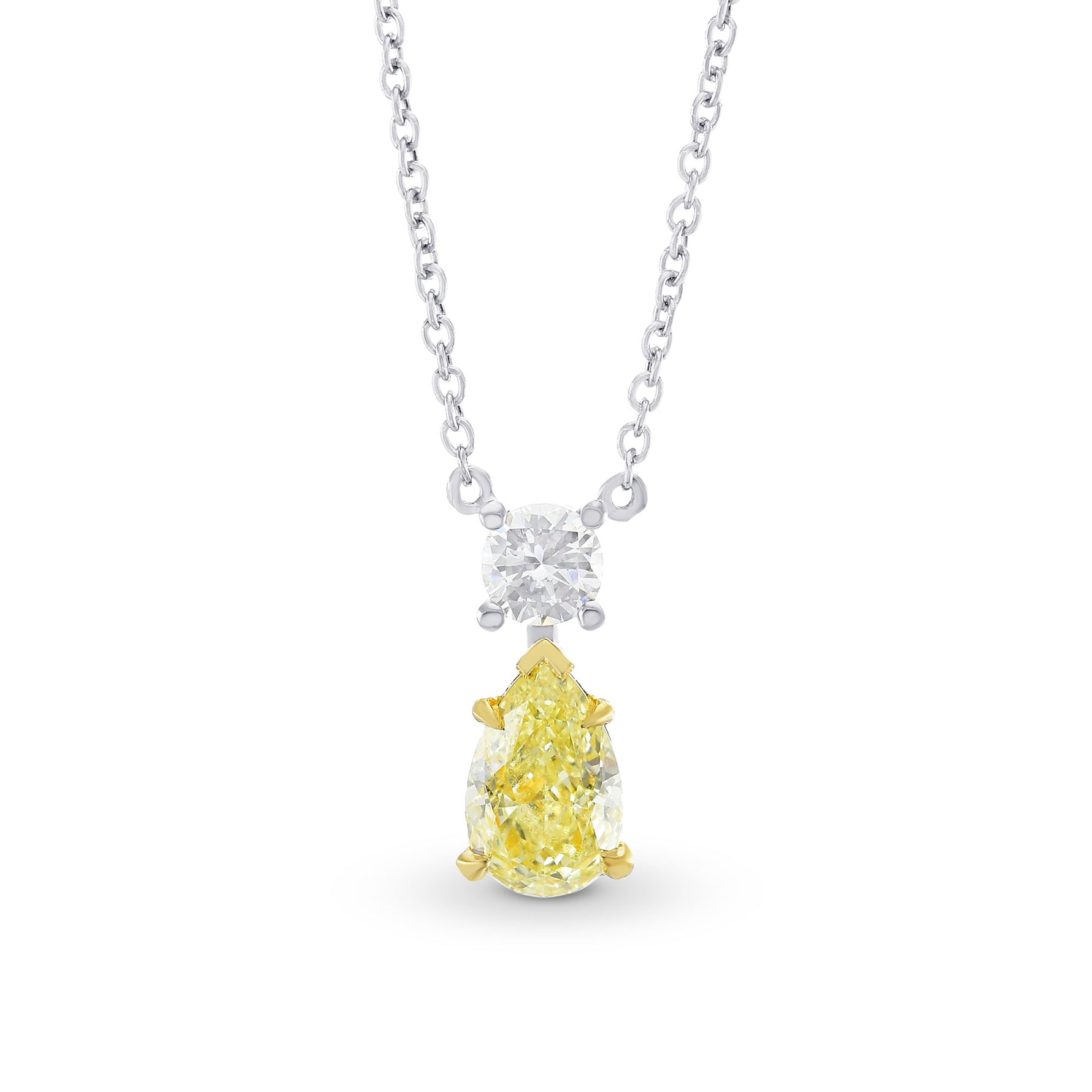 Fancy Light Yellow Pear & Round Diamond Pendant