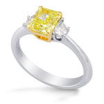 Fancy Intense Yellow Radiant Diamond 3 Stone Ring 
