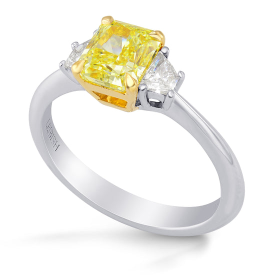 Fancy Intense Yellow Radiant Diamond 3 Stone Ring 